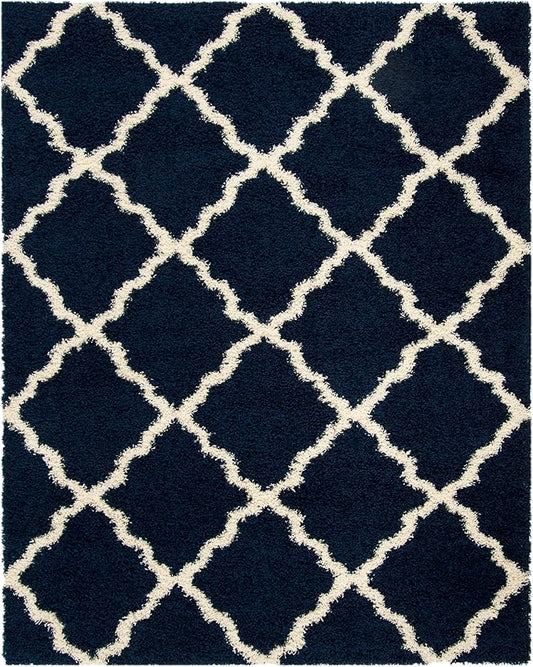 SAFAVIEH Dallas Shag Collection X-Large Area Rug - 11' x 15', Navy & Ivory, Trellis Design, Non-Shedding & Easy Care, 1.5-inch Thick Ideal for High Traffic Areas in Living Room, Bedroom (SGD257N)
