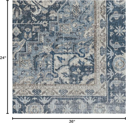 RUGGABLE Washable Area Rug – Kamran Admiral Blue 2x3, Stain-Resistant, Non-Slip – Small Machine Washable Rugs for Living Room, Bedroom, Hallway, Entryway & Bathroom–with Standard Pad