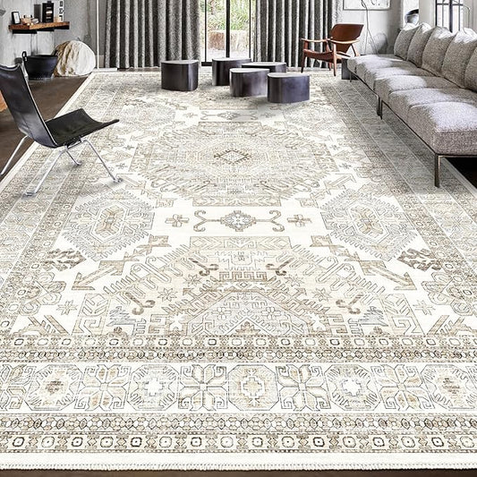 Area Rugs 8x10 for Living Room,Washable Boho 8x10 Area Rugs for Bedroom,Non Slip Carpet for Kitchen, Dining Room, Indoor, Kids Playroom Soft Low-Pile Rug, Thickness 0.2 Inches, Beige/Neutral