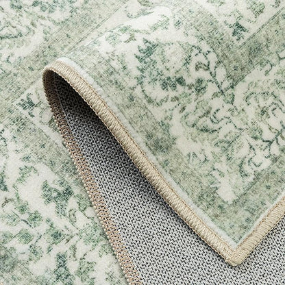 Sage Green Area Rug 5x7 Living Room Washable Carpet Vintage Distressed Non Slip Kitchen Carpet Neutral Low Pile Retro Floral Farmhouse Throw Rug for Home Office Bedroom Laundry Dining Room