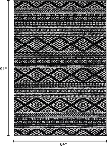 SAFAVIEH Tulum Collection Area Rug - 5'3" x 7'6", Black & Ivory, Moroccan Boho Tribal Design, Non-Shedding & Easy to Clean, Ideal for Living Room, Bedroom, Dining Space (TUL272Z)