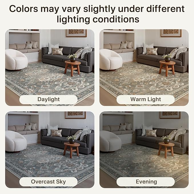 Bavni Washable Runners for Hallways 2X10, Ultra-Thin Non Slip Long Runner Rug, Print Vintage Aesthetic Carpet Runner, Low Pile Rugs for Kitchen Porch Bedroom, Grey
