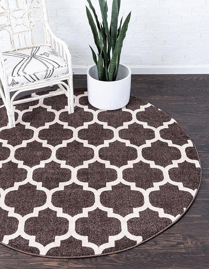 Rugs.com Lattice Collection Rug – 8 Ft Round Chocolate Brown Medium Rug Perfect for Kitchens, Dining Rooms