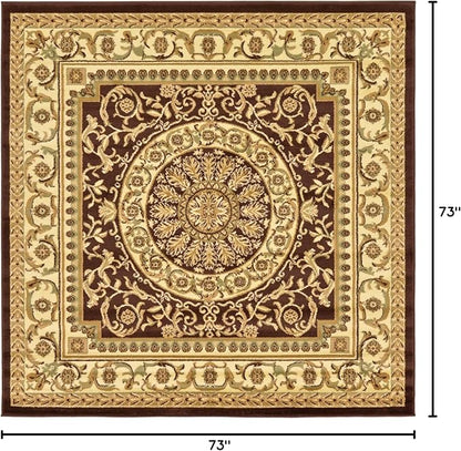 Unique Loom Versailles Collection Traditional Classic Medallion Floral Motif Area Rug (6' 0 x 6' 0 Square, Brown/ Ivory)