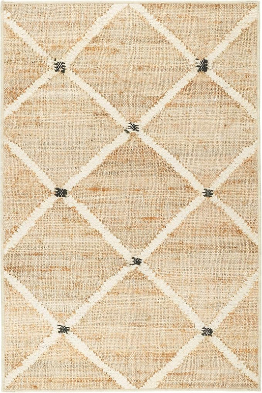 Dash and Albert Kali Machine Washable Area Rug - 2' x 3' Natural - Diamond Accent Rug - Anti-Slip Backing, Lightweight, Machine Washable, High Traffic Areas Kitchen, Mudroom, Laundry Room