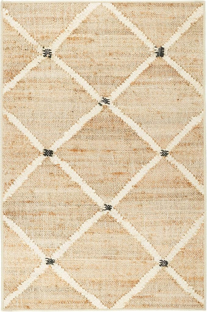 Dash and Albert Kali Machine Washable Area Rug - 3' x 5' Natural - Diamond Accent Rug - Anti-Slip Backing, Lightweight, Machine Washable, High Traffic Areas Kitchen, Mudroom, Laundry Room