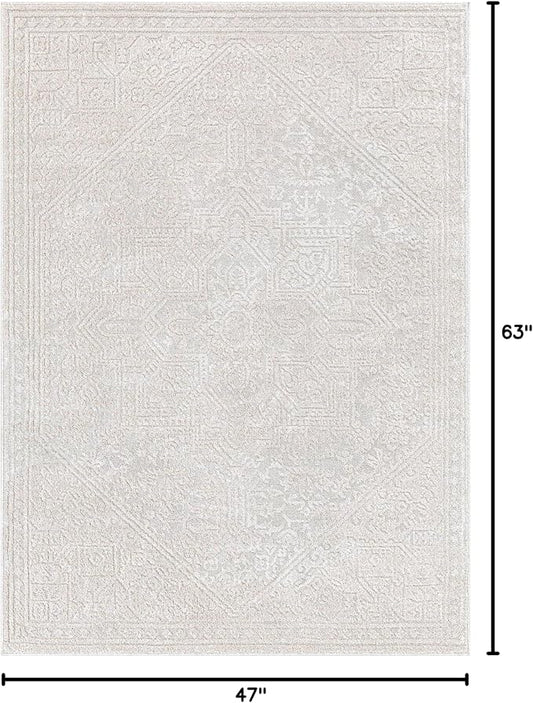 Well Woven Harlow Collection Cloud Medallion Light Blue - Modern Tribal Minimalist 3x5 Area Rug - Ideal for Living Room, Dining Room & Bedroom - Durable, Stain Resistant & Easy to Clean