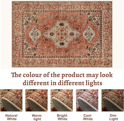 Tangsoo 2.6x8 Washable Runner Rug for Hallways, Non Slip Vintage Runner Rug, Soft Low Pile Long Rug Runner, Print Distressed Terracotta Carpet Runners for Kitchen Bedroom Entryway Bathroom Living Room