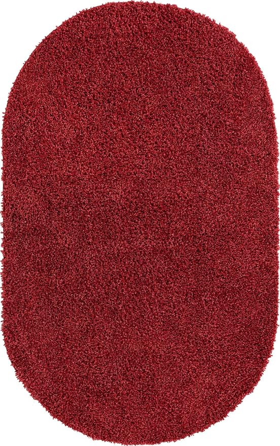 Unique Loom Davos Shag Collection Area Rug - Solid (5' 3" x 8' Oval, Poppy)