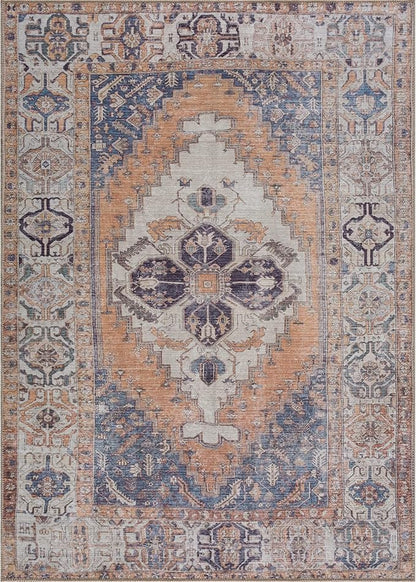 Bloom Rugs Washable 3' x 5' Rug - Orange/Blue/Beige Traditional Area Rug for Living Room, Bedroom, Dining Room, and Kitchen - Exact Size: 3' x 5'