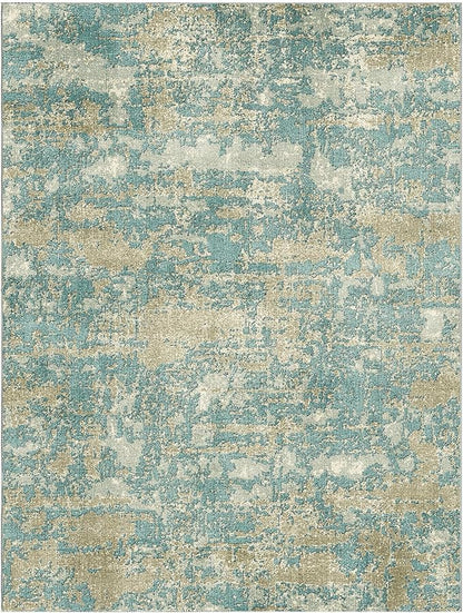 WITSHOCK Living Room Area Rugs 9x12：Modern Abstract Machine Washable Large Rug for Bedroom Dining Room Non-Slip Stain Resistant Home Office Decor,Teal Brown