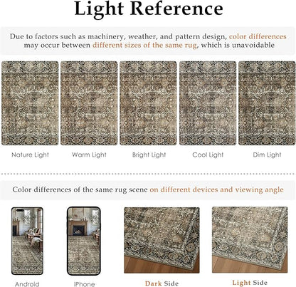 Brown Runner Rug 2'6"x18' Vintage Area Carpet Hallway Long Indoor Kitchen Washable Living Room Low Pile Traditional Distressed Retro Accent Rug Non Slip Laundry Bathroom Office Dining Room