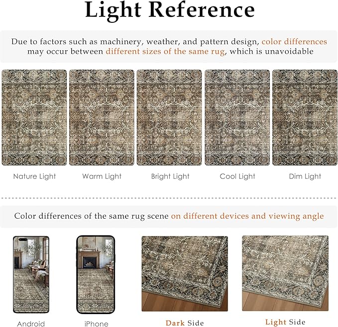 Brown Runner Rug 2'6"x14' Vintage Area Carpet Hallway Long Indoor Kitchen Washable Living Room Low Pile Traditional Distressed Retro Accent Rug Non Slip Laundry Bathroom Office Dining Room