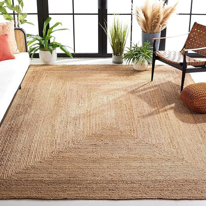 KEMA Jute Braided Area Rug, 8x10 Feet (96x120 Inches) - Rustic Vintage Braided Reversible Rectangular Rug, Shag Rugs for Bedroom, Jute Kitchen, Living Room, Floor