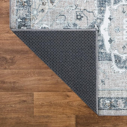Bloom Rugs Washable Non-Slip 8' x 10' Rug - Pebble Gray/Blue Traditional Medallion Area Rug for Living Room, Bedroom, Dining Room, and Kitchen - Exact Size: 8' x 10'