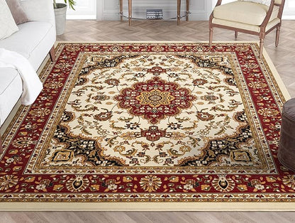 Well Woven Barclay Collection Medallion Kashan Ivory 5x7 Area Rug - for Living Room, Bedroom, and Dining Room