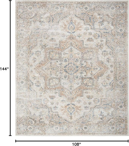 Nourison Home Astra Machine Washable Traditional Silver Grey 9' x 12' Area Rug, Easy Cleaning, Non Shedding, Bed Room, Living Room, Dining Room, Kitchen (9x12)