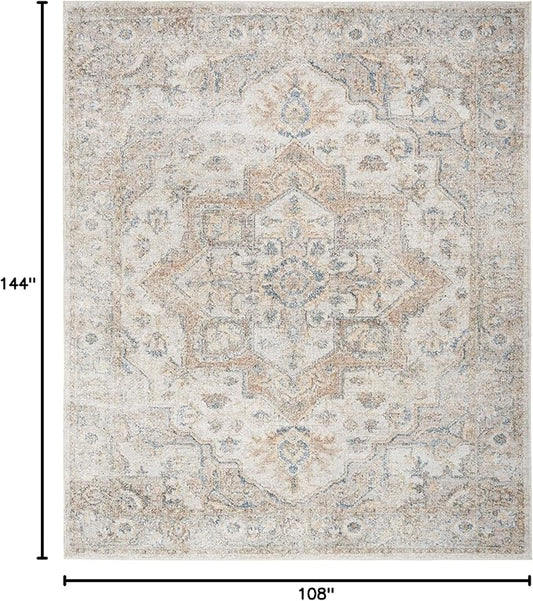 Nourison Home Astra Machine Washable Traditional Silver Grey 9' x 12' Area Rug, Easy Cleaning, Non Shedding, Bed Room, Living Room, Dining Room, Kitchen (9x12)