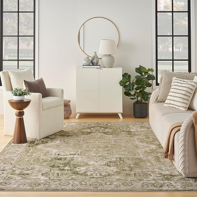 Nourison Home Astra Machine Washable Ivory Green 9' x 12' Area Rug - Easy Clean, Non Shedding, Bed Room, Living Room, Dining Room, Kitchen (9' x 12')