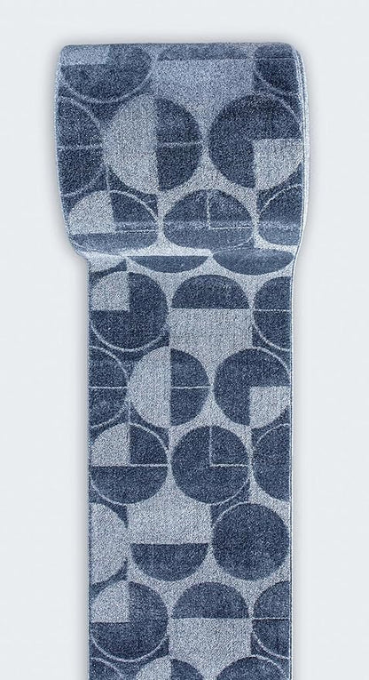 Well Woven Custom Size Hallway & Stair Runner- Harlow Harmony Blue 27 Inches Wide x 90 Feet Long Runner (27" x 90') Runner Rug - Modern Geometric Pattern, Ultra-Soft, Easy-Clean
