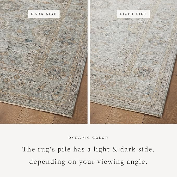 Loloi Magnolia Home by Joanna Gaines Millie Collection MIE-02 Sky/Gold 3'-6" x 5'-6", .25" Pile Height, Accent Rug