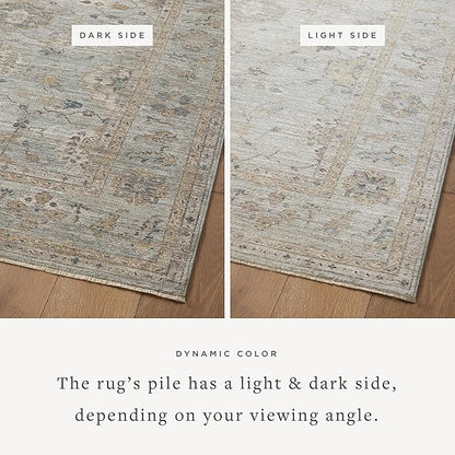 Loloi Magnolia Home by Joanna Gaines Millie Collection MIE-02 Sky/Gold 7'-10" x 7'-10", .25" Pile Height, Round Area Rug
