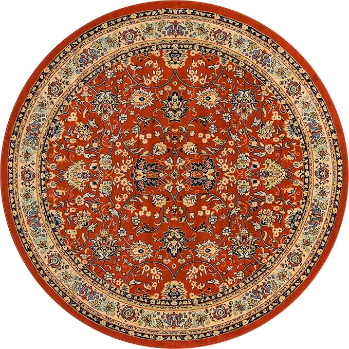 Unique Loom Sialk Hill Collection Area Rug - Washington (8' Round Terracotta/Cream)