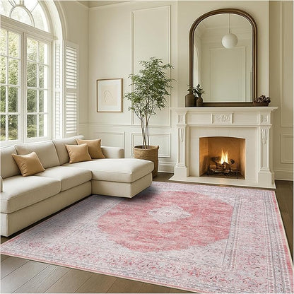 Fame Rugs Turkish Rug. Washable Vintage Oriental Antique Inspired Traditional Doormat Small Modern Area Rugs Luxury Entryway Entry Bedroom Bathroom Kitchen (410CP, 2'5 x 6'9)