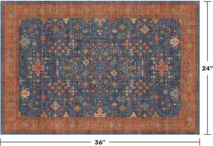 Washable 2x3 Entry Rug Front Door Indoor, Farmhouse Small Area Rugs for Kitchen, Bathroom, Entrance, Non Slip Rubber Backed, Perfect for Boho Décor (2x3 Navy Blue)
