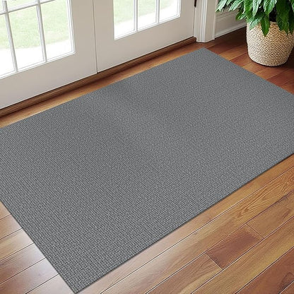 EARTHALL Washable Area Rug 3x5 Ft Non Slip Rugs for Entryway Braided Rubber Backed Throw Rugs Door Mat Indoor Outdoor Entrance Cotton Woven Rug for Kitchen Foyer Front Door Living Room, Charcoal Gray