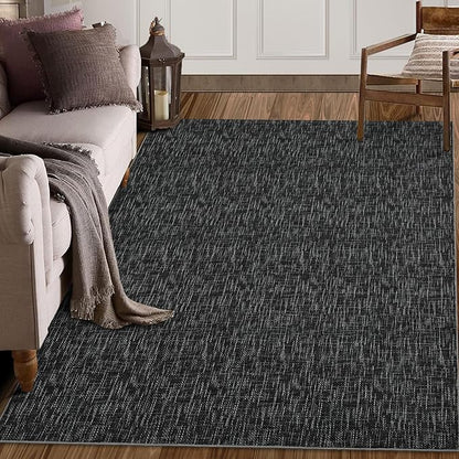 RUGSREAL 6x9 Large Bedroom Area Rug Soft Modern Area Rug for Living Room Non-Slip Stain Resistant Abstract Bedroom Throw Floor Carpet Contemporary Rug Solid Rug for Dining Room Office, Black