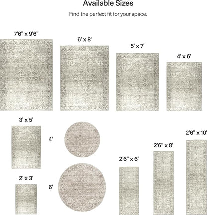 ReaLife Rugs Machine Washable Area Rug - Living Room Bedroom Bathroom Kitchen Entryway Office - Padded Crease Free Stain Resistant Premium - Boho Farmhouse Vintage- Lyle- Beige Ivory- 2'x 3'