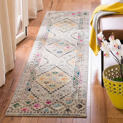 SAFAVIEH Madison Collection Runner Rug - 2'2" x 12', Grey & Yellow, Boho Diamond Distressed Design, Non-Shedding & Easy Care, Ideal for High Traffic Areas in Living Room, Bedroom (MAD418F)