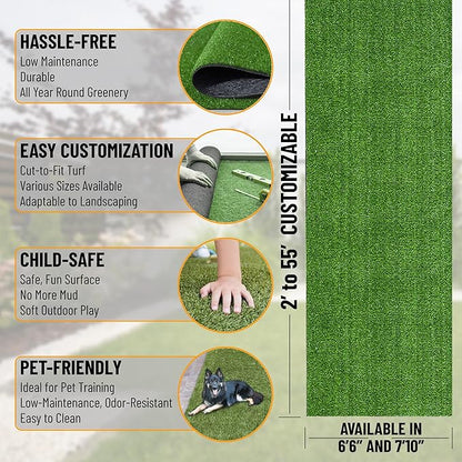 Ottomanson Artificial Grass Turf 6'6" x 42' Indoor Outdoor Faux Grass Rug with Drainage Holes, Customizable with Extra Long Size Options, Perfect for Patio Lawn Balcony Weddings Photoshoot Backdrop
