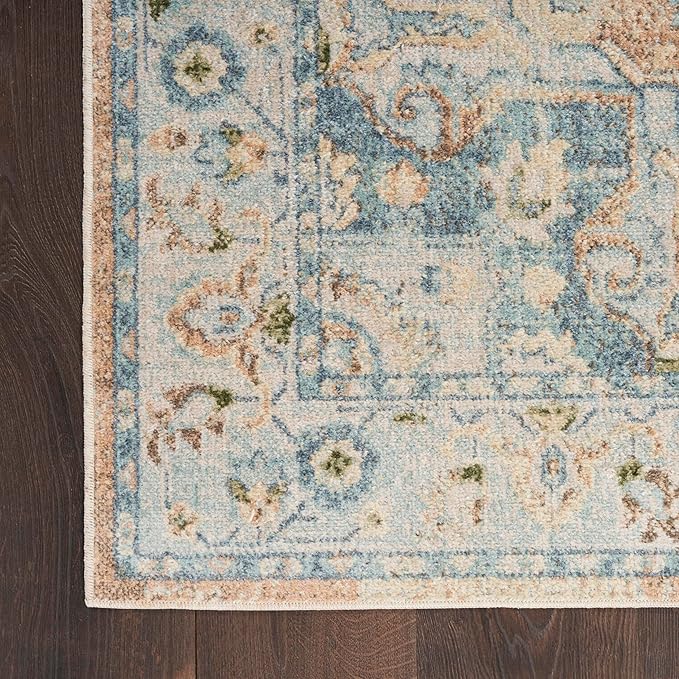 Nourison Home Astra Machine Washable Beige Blue 6'7" x 9' Area Rug - Easy Clean, Non Shedding, Bed Room, Living Room, Dining Room, Kitchen (7' x 9')
