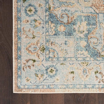 Nourison Home Astra Machine Washable Beige Blue 6'7" x 9' Area Rug - Easy Clean, Non Shedding, Bed Room, Living Room, Dining Room, Kitchen (7' x 9')