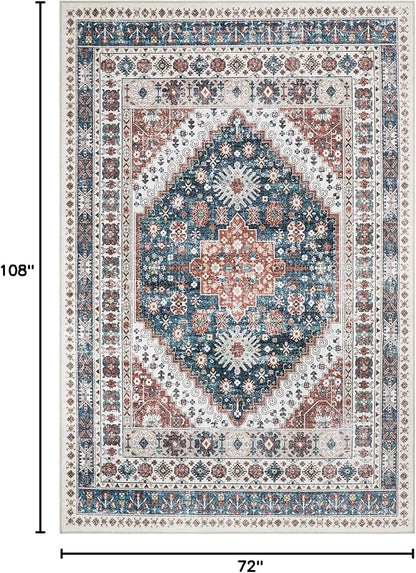 zesthome 6x9 Area Rug, Super Soft Washable Rugs for Living Room, Non-Slip Stain Resistant Vintage Rugs, Ultra-Thin Large Area Rugs (Navy Blue/Red,6'x9')