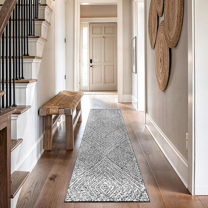 Rugshop Geometric Diamond Stripe Shag Runner Rug White 2' 3" x 12' Great for Long Hallways, Open Entryways, or Galley Kitchens