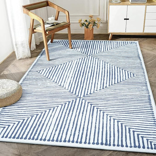 Bloom Rugs Washable Non-Slip 2' x 3' Rug - Blue/Ivory Striped Area Rug for Living Room, Bedroom, Dining Room, and Kitchen - Exact Size: 2' x 3'