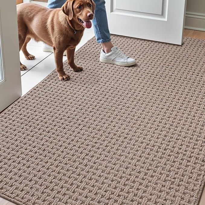 LUMI Washable Door Mat Indoor Entrance 32x48, Dirt Trapper Front Door Mats with Absorbent Interior and Non-Slip Rubber Backing, Entryway Doormat, Beige