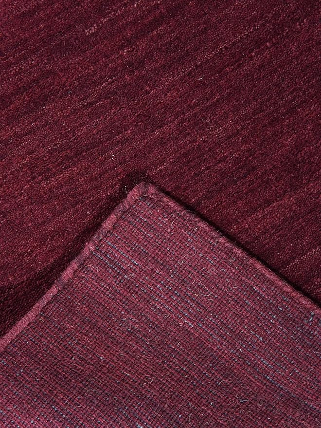 Hand Knotted Loom Wool ECO-Friendly Area Rugs - 2'6"x8', Runner, Dark Red Color, Solid Plain Design, High Pile Handmade Anti Skid Area Rugs for Living Room, Bed Room (L00111)