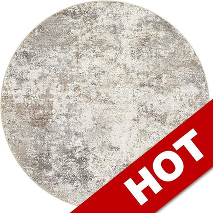 6ft Round Area Rug Living Room Rugs - 6x6 Washable Neutral Modern Abstract Soft Thin Rug Indoor Floor No Slip Rug Carpet for Bedroom Under Dining Table Home Office Decor - Brown Grey
