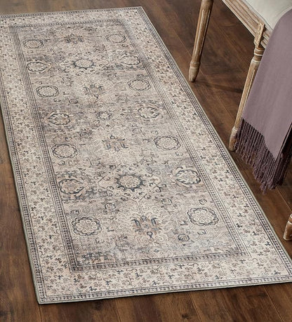 ReaLife Rugs Machine Washable Area Rug - Living Room Bedroom Bathroom Kitchen Entryway Office - Padded Low Pile Stain Resistant Premium - Boho Farmhouse Vintage - Paz - Beige Gray Ivory 2'6" x 8'