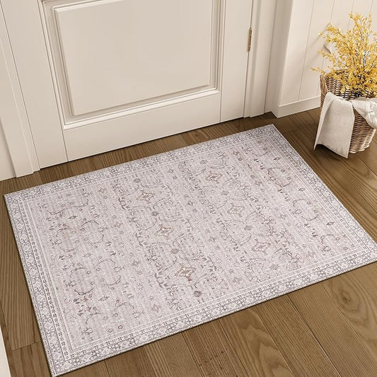 Istana 2x3 Rugs - Pale Rose Beige Area Rug - Foldable Washable 2x3 Rug - Non Shedding Rugs for Entryway - Anti-Slip Washable Carpet Area Rug Soft Microfiber