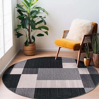Rugshop Gray Modern Geometric Boxes Non-Slip Area Rug Non-Shedding for Dining Room, Living Room and Foyer, 8' Round