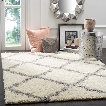 SAFAVIEH Dallas Shag Collection Area Rug - 8'6" x 12', Ivory & Light Pink, Trellis Design, Non-Shedding & Easy Care, 1.5-inch Thick Ideal for High Traffic Areas in Living Room, Bedroom (SGD257P)