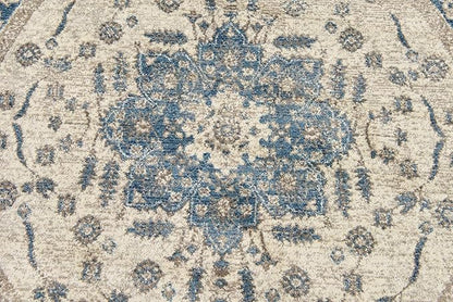 Unique Loom Salzburg Collection Classic Traditional Design Oriental Inspired Border Area Rug (5' 0 x 5' 0 Round, Beige/Blue)