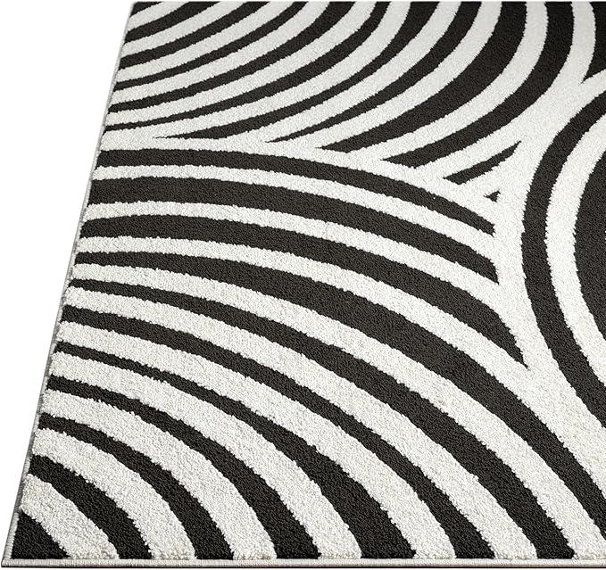 Abani Nomad Cream & Black Area Rug 2' x 3' for Living Room, Bedroom - Black Linear Curves Design - Durable & Easy to Clean