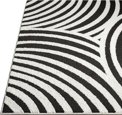 Abani Nomad Cream & Black Area Rug 5' x 8' for Living Room, Bedroom - Black Linear Curves Design - Durable & Easy to Clean
