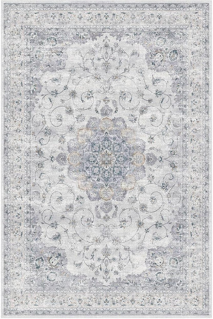HUGEAR Machine Washable Area Rugs 6x9 Vintage Blue Living Room Bedroom Rug Neutral Style Non Slip Stain Resistant Low Pile Throw Carpet for Home Retro Aesthetic Modern Decor
